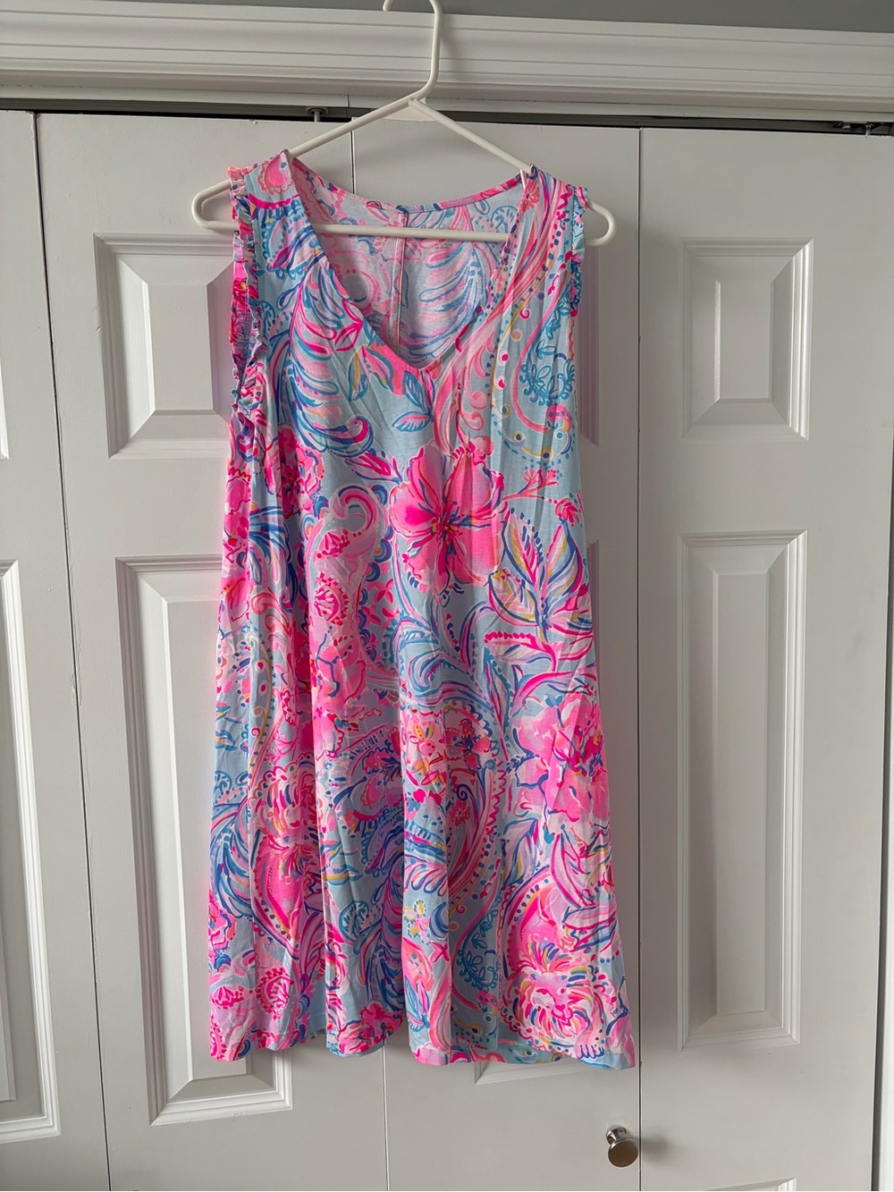 Lilly Pulitzer Pink and Blue Floral V-Neck Swing Dress